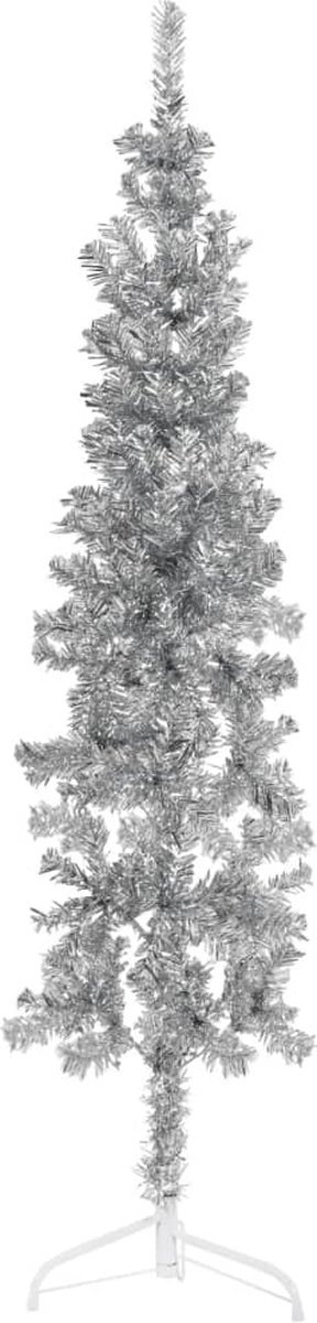 vidaXL Kunstkerstboom half met standaard 150 cm zilverkleurig