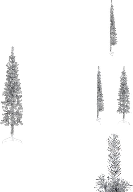 vidaXL Kunstkerstboom half met standaard 150 cm zilverkleurig