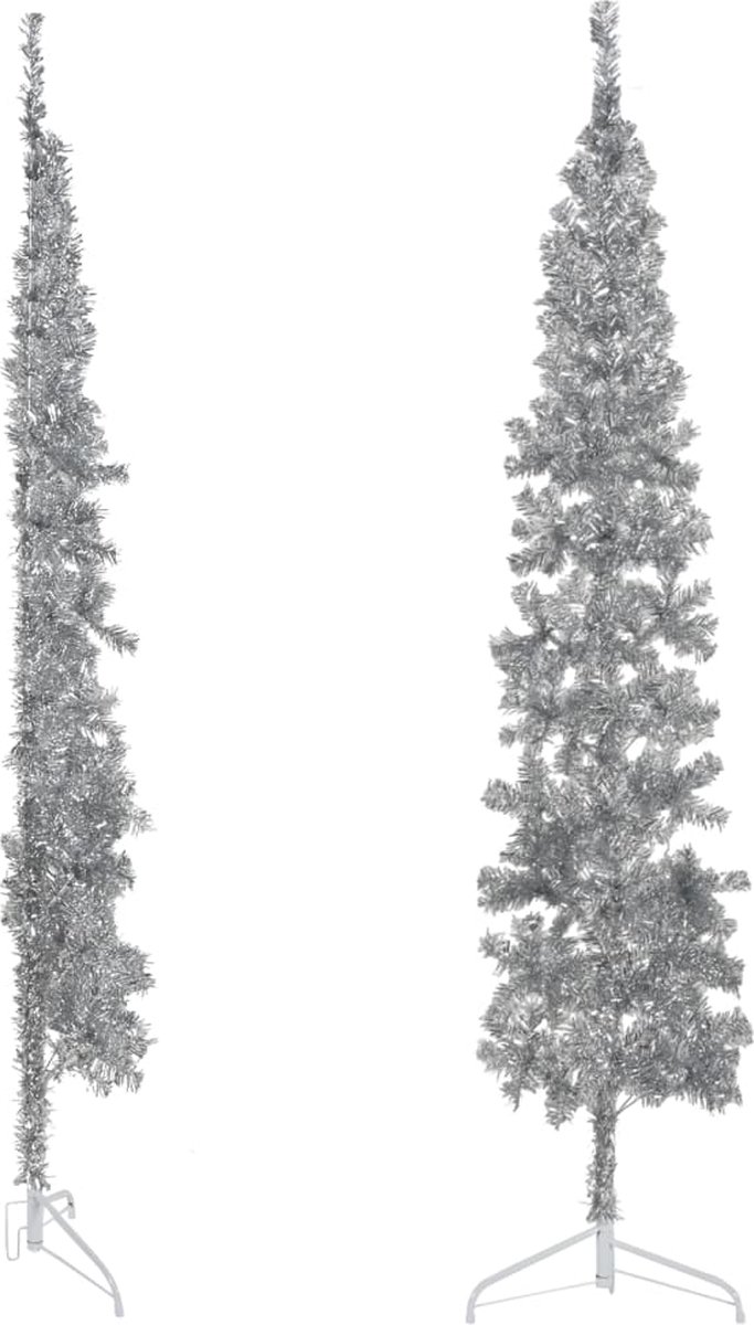 vidaXL Kunstkerstboom half met standaard 240 cm zilverkleurig