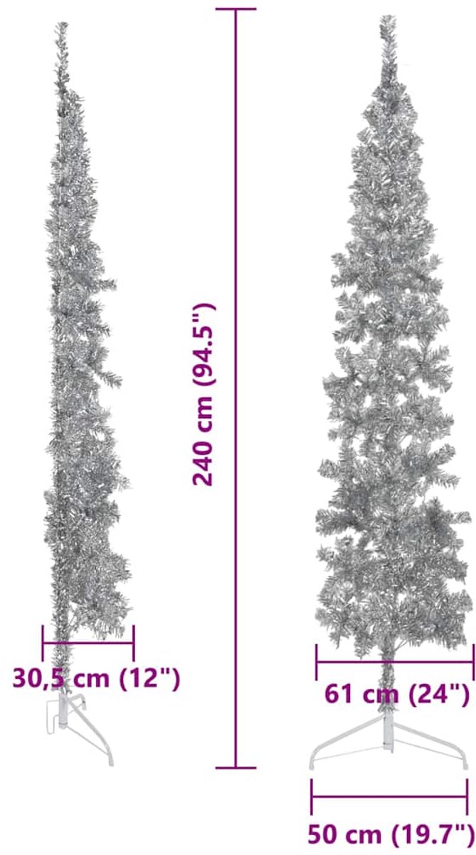 vidaXL Kunstkerstboom half met standaard 240 cm zilverkleurig