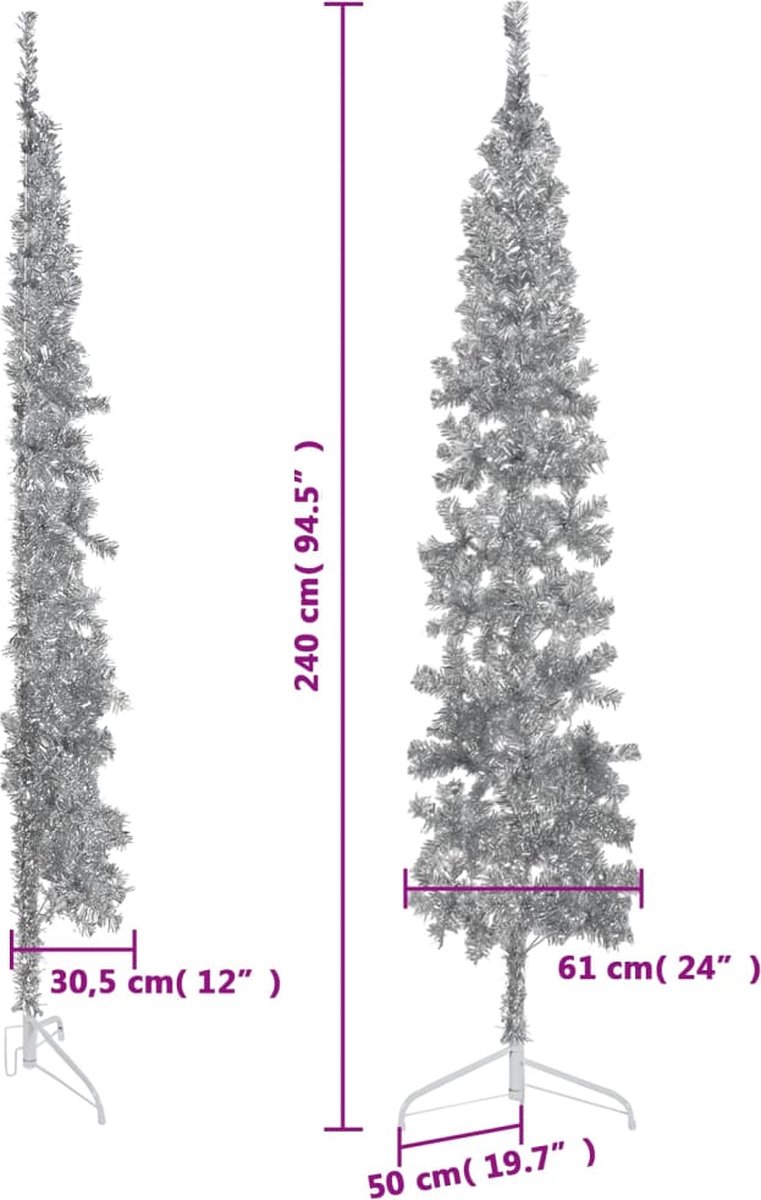 vidaXL Kunstkerstboom half met standaard 240 cm zilverkleurig