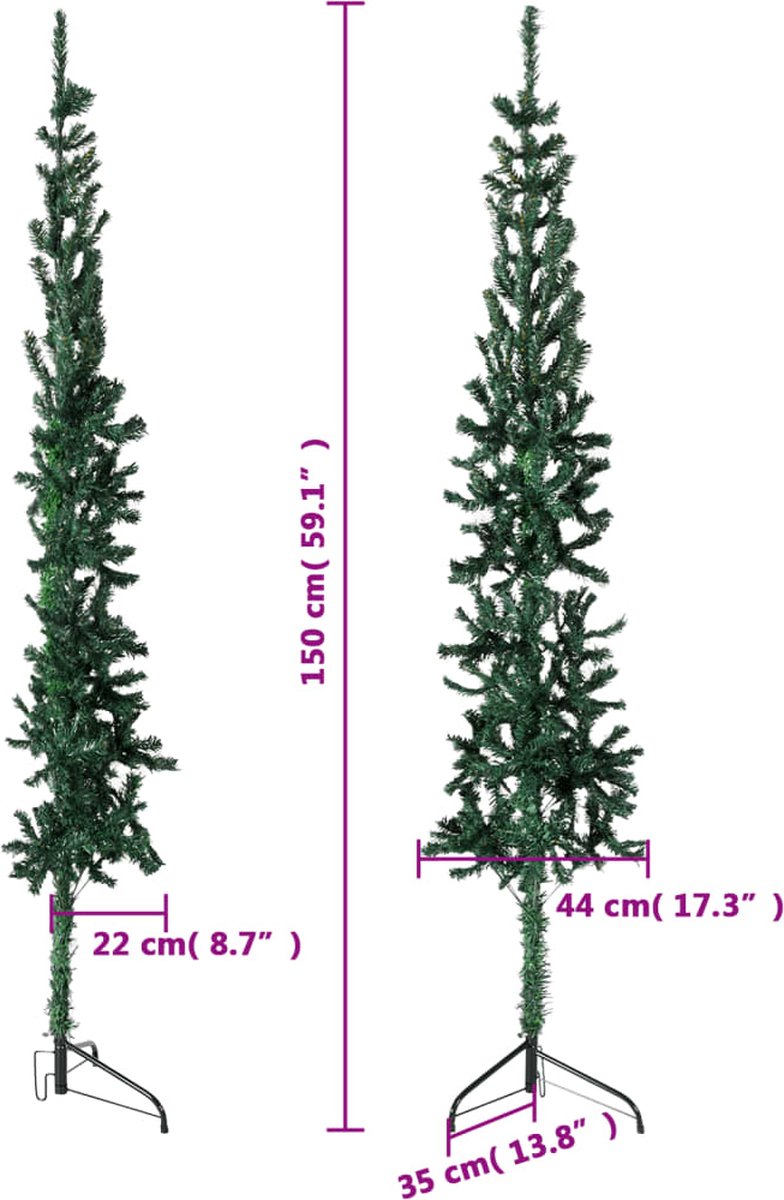 vidaXL Kunstkerstboom Half met Standaard Smal 150 cm Groen