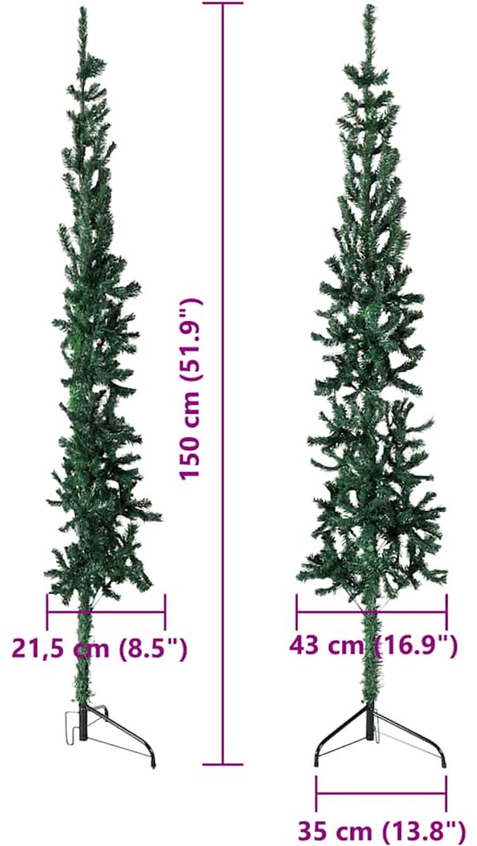 vidaXL Kunstkerstboom Half met Standaard Smal 150 cm Groen