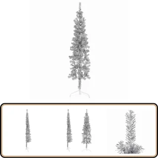 vidaXL Kunstkerstboom Half Smal 150 cm Zilverkleurig