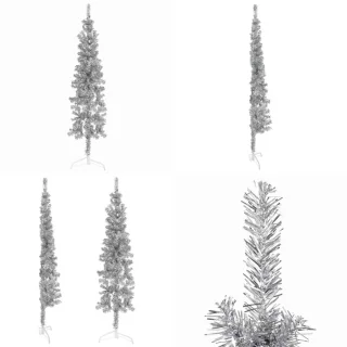 vidaXL Kunstkerstboom Half Smal 150 cm Zilverkleurig