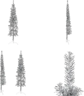 vidaXL Kunstkerstboom Half Smal 150 cm Zilverkleurig