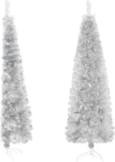 vidaXL Kunstkerstboom Half Smal 150 cm Zilverkleurig