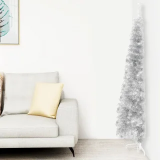 vidaXL Kunstkerstboom Half Smal 150 cm Zilverkleurig