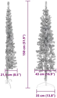 vidaXL Kunstkerstboom Half Smal 150 cm Zilverkleurig