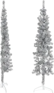 vidaXL Kunstkerstboom Half Smal 150 cm Zilverkleurig
