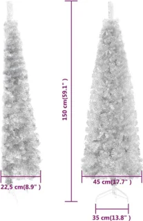 vidaXL Kunstkerstboom Half Smal 150 cm Zilverkleurig