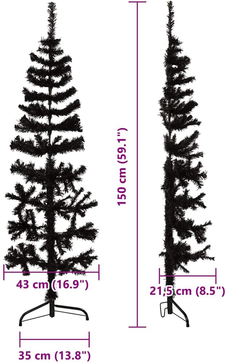 vidaXL Kunstkerstboom half smal 150 cm zwart