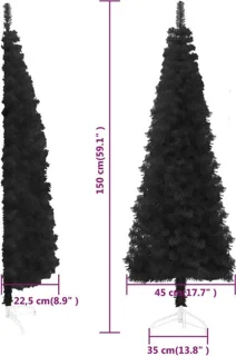 vidaXL Kunstkerstboom half smal 150 cm zwart