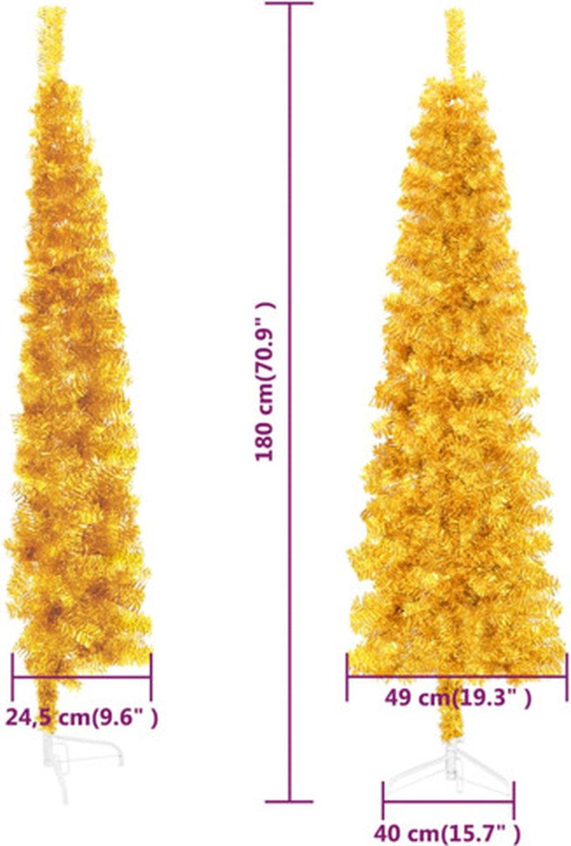 vidaXL Kunstkerstboom half smal 180 cm goudkleurig