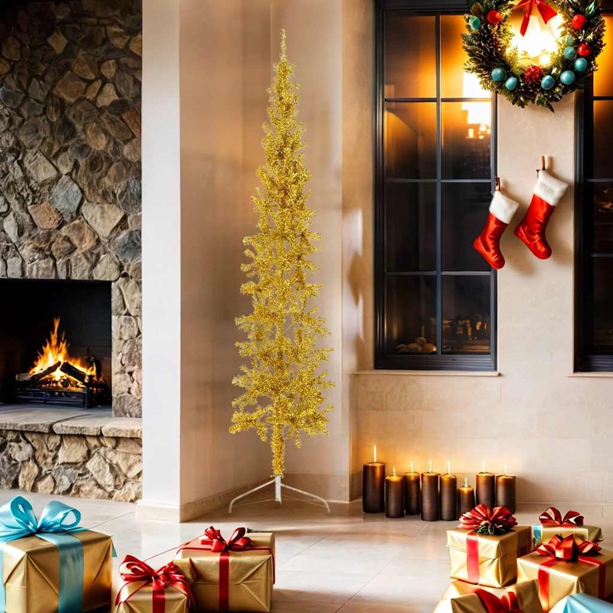 vidaXL Kunstkerstboom half smal 180 cm goudkleurig