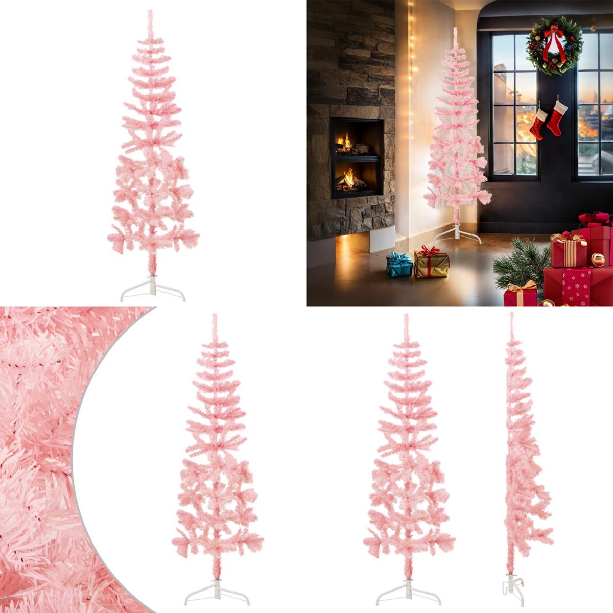 vidaXL Kunstkerstboom Half Smal 180 cm Roze