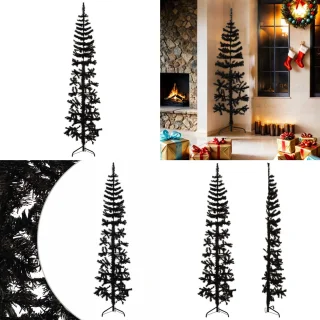 vidaXL Kunstkerstboom half smal 180 cm zwart