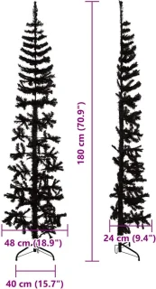 vidaXL Kunstkerstboom half smal 180 cm zwart