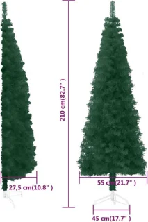 vidaXL Kunstkerstboom half smal 210 cm groen