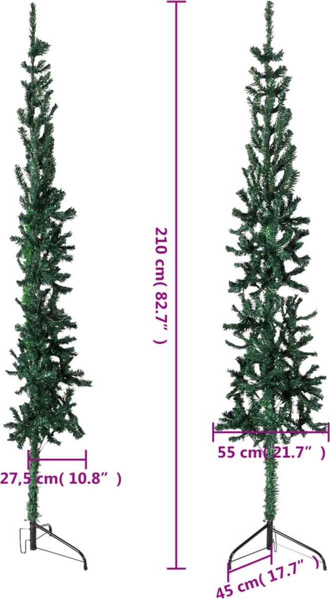 vidaXL Kunstkerstboom half smal 210 cm groen
