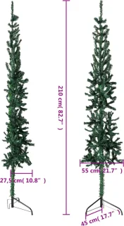 vidaXL Kunstkerstboom half smal 210 cm groen