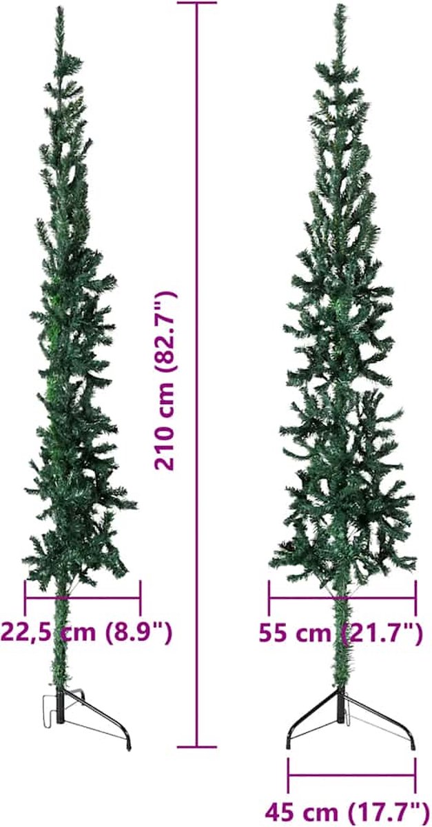 vidaXL Kunstkerstboom half smal 210 cm groen