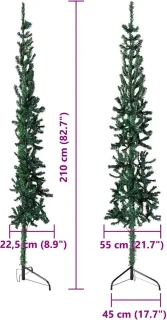 vidaXL Kunstkerstboom half smal 210 cm groen