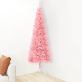 vidaXL Kunstkerstboom half smal 210 cm roze met standaard