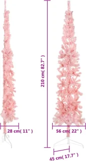 vidaXL Kunstkerstboom half smal 210 cm roze met standaard