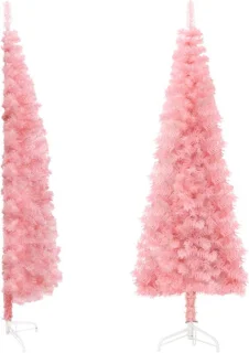 vidaXL Kunstkerstboom half smal 210 cm roze met standaard