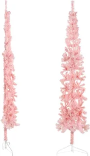 vidaXL Kunstkerstboom half smal 210 cm roze met standaard