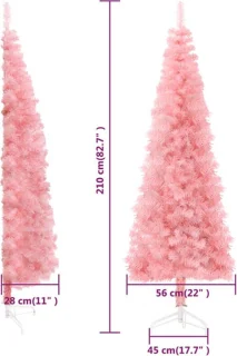 vidaXL Kunstkerstboom half smal 210 cm roze met standaard
