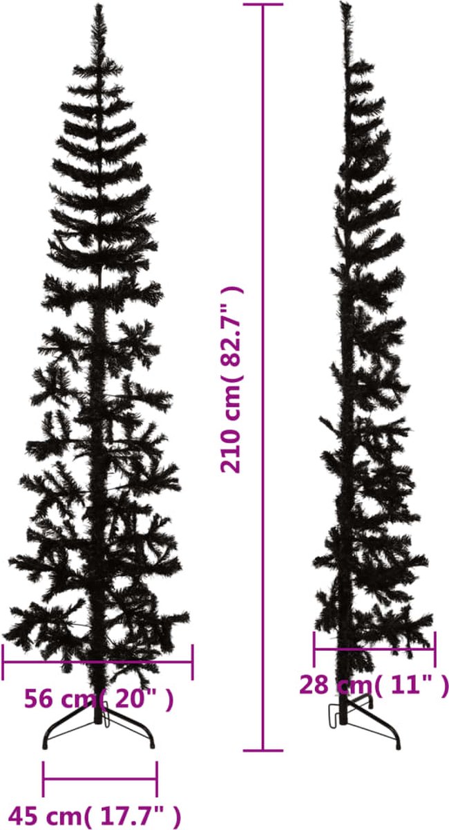 vidaXL Kunstkerstboom half smal 210 cm zwart
