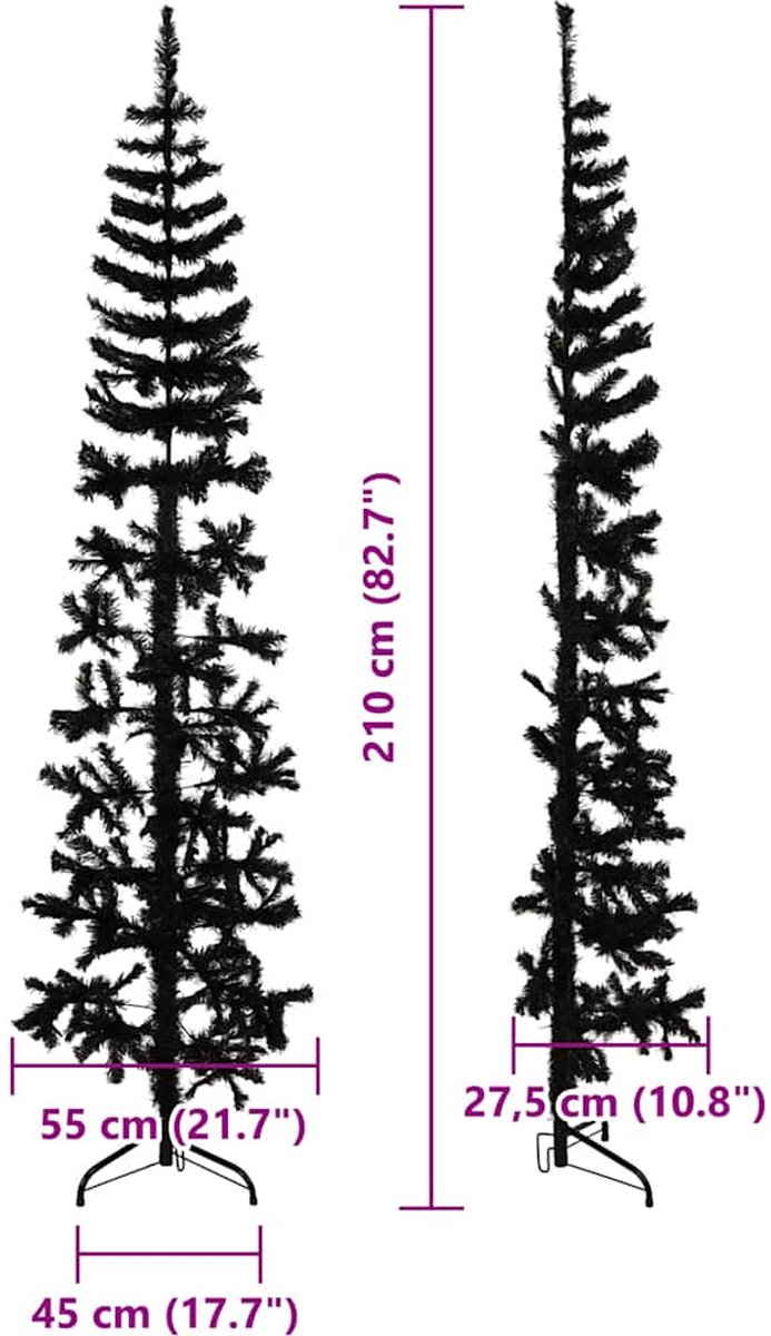 vidaXL Kunstkerstboom half smal 210 cm zwart