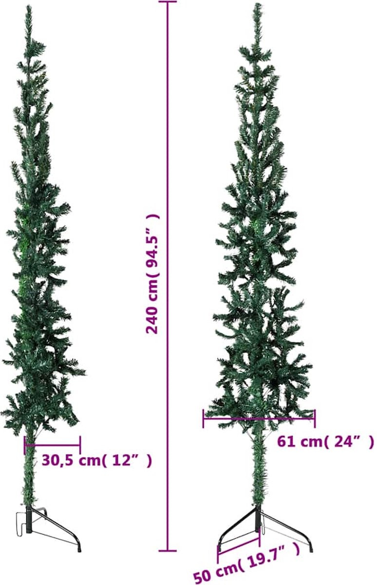 vidaXL Kunstkerstboom Half Smal 240 cm Groen