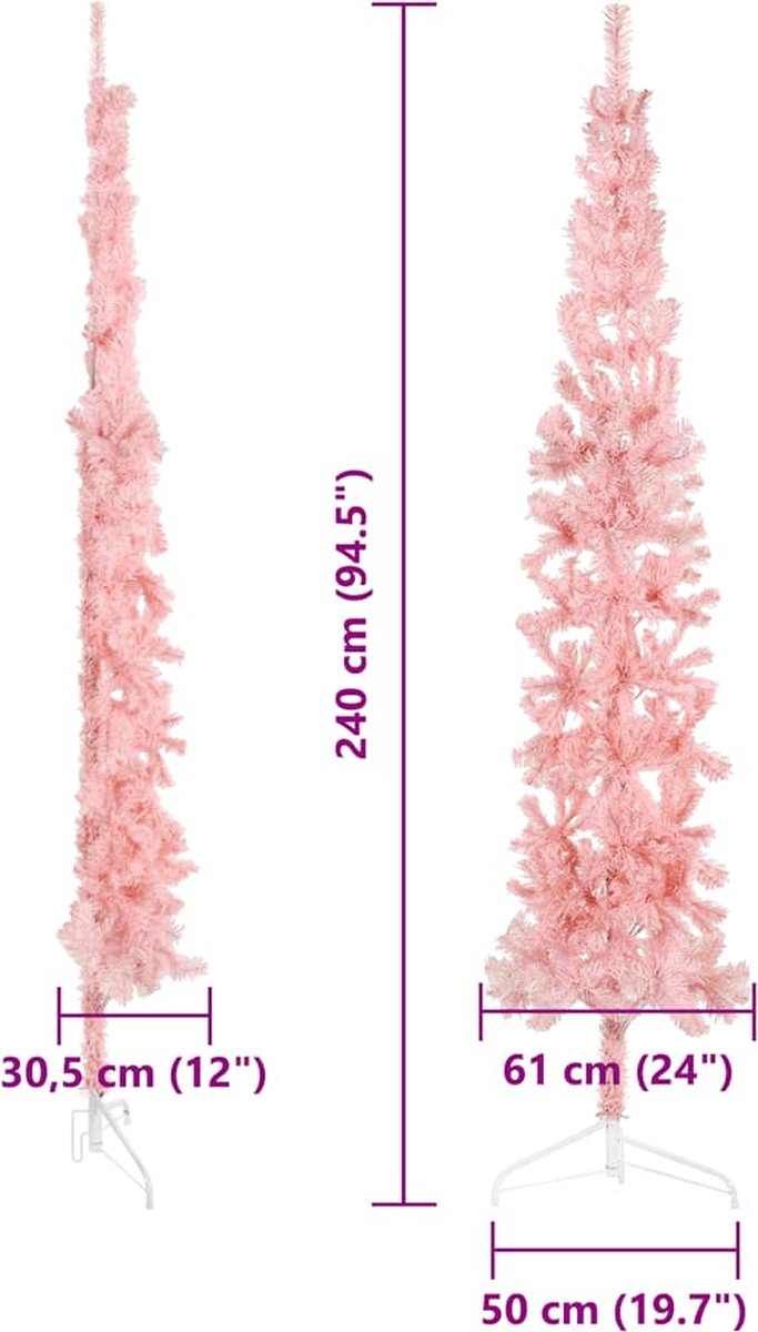 vidaXL Kunstkerstboom half smal 240 cm roze