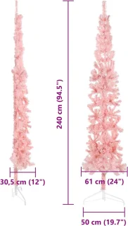 vidaXL Kunstkerstboom half smal 240 cm roze