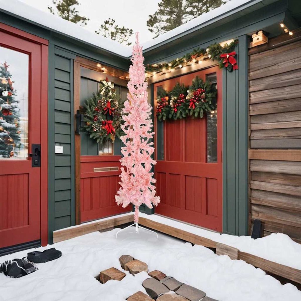 vidaXL Kunstkerstboom half smal 240 cm roze