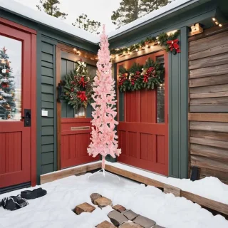 vidaXL Kunstkerstboom half smal 240 cm roze