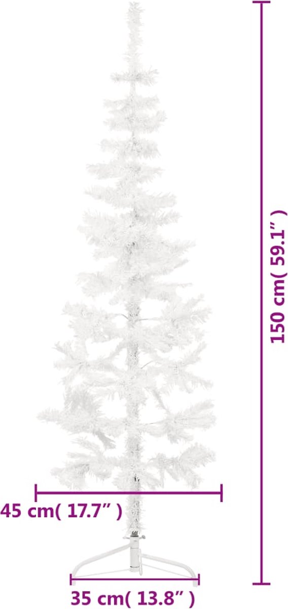 vidaXL Kunstkerstboom half smal wit 150 cm met standaard