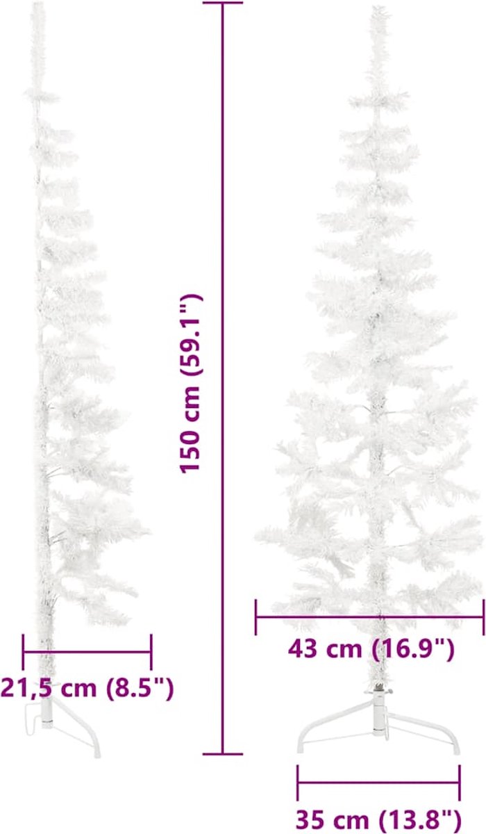 vidaXL Kunstkerstboom half smal wit 150 cm met standaard