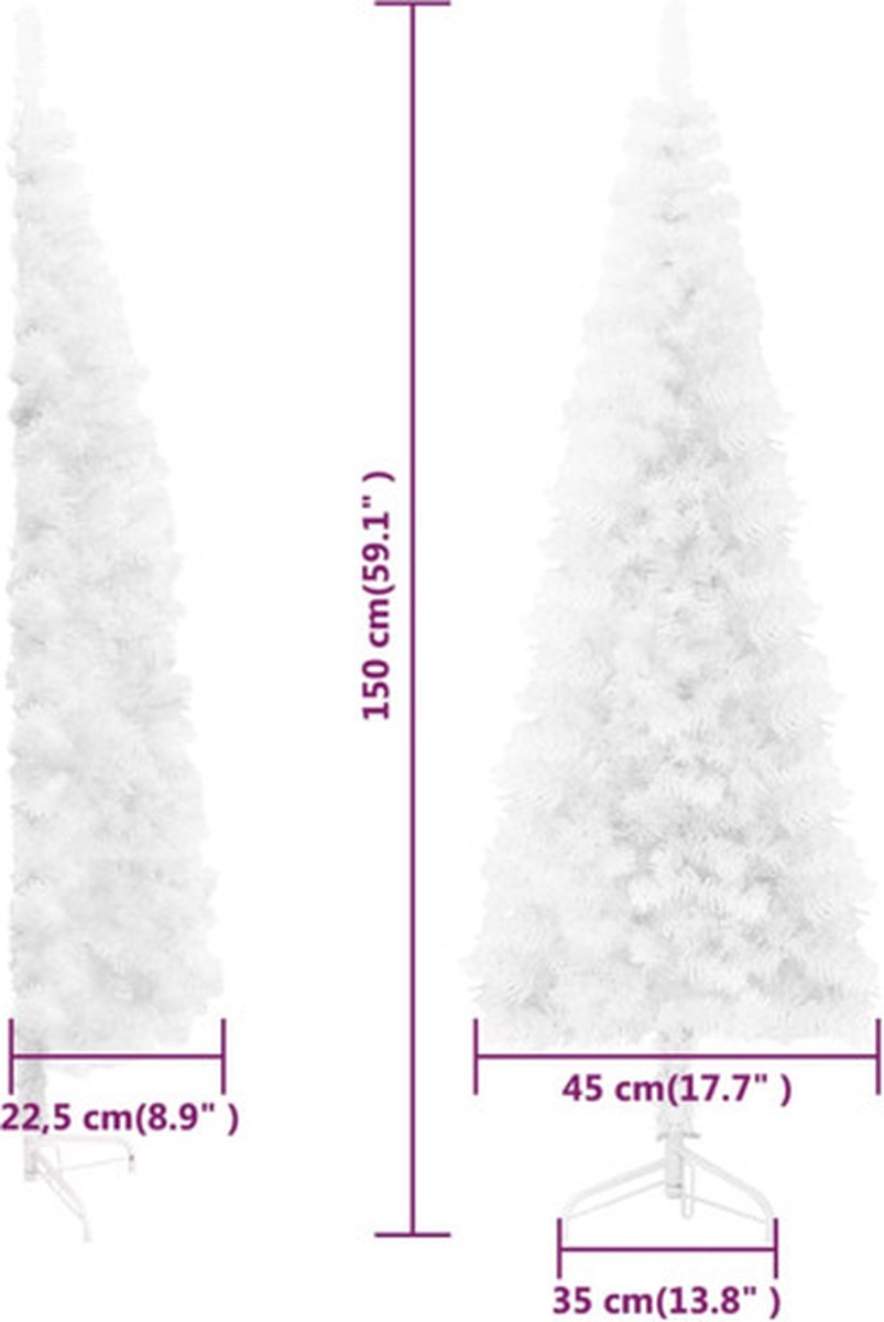 vidaXL Kunstkerstboom half smal wit 150 cm met standaard