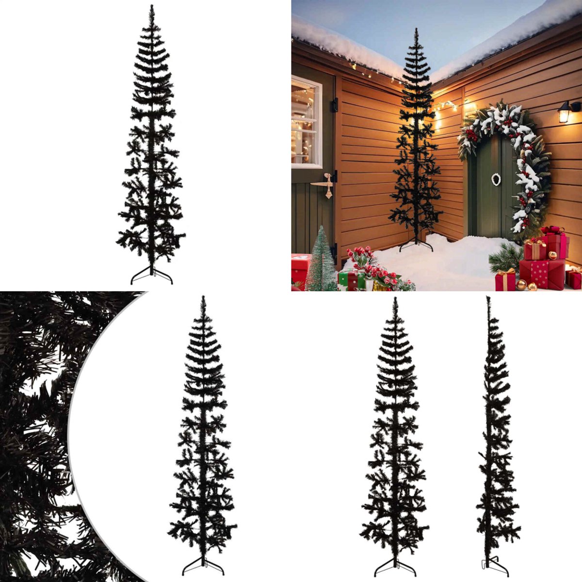 vidaXL Kunstkerstboom half smal zwart 240 cm met standaard