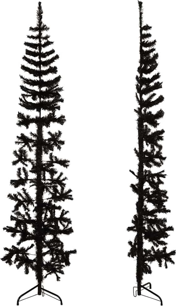 vidaXL Kunstkerstboom half smal zwart 240 cm met standaard