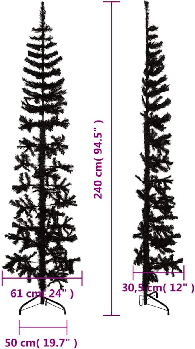 vidaXL Kunstkerstboom half smal zwart 240 cm met standaard