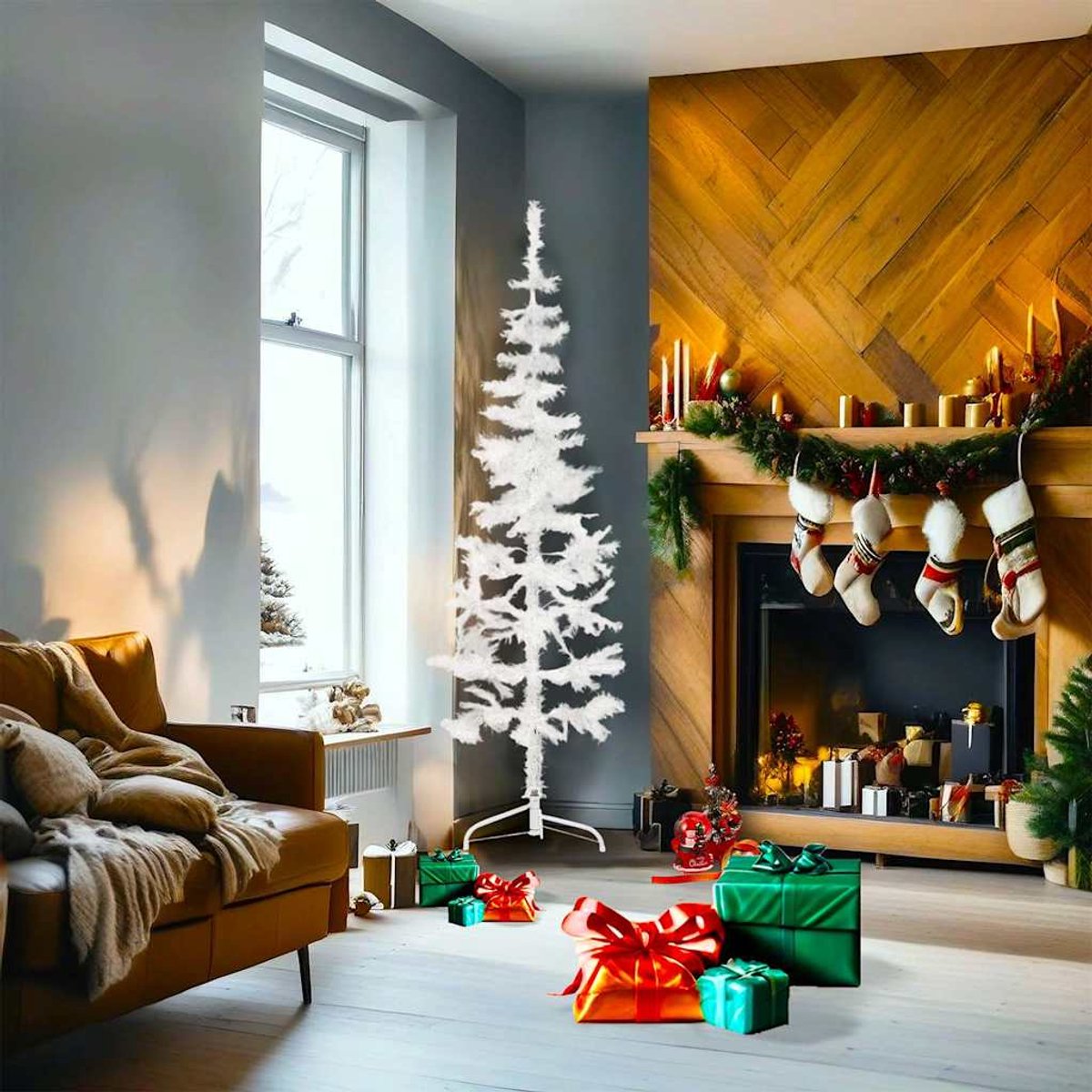 vidaXL Kunstkerstboom half wit 180 cm met standaard