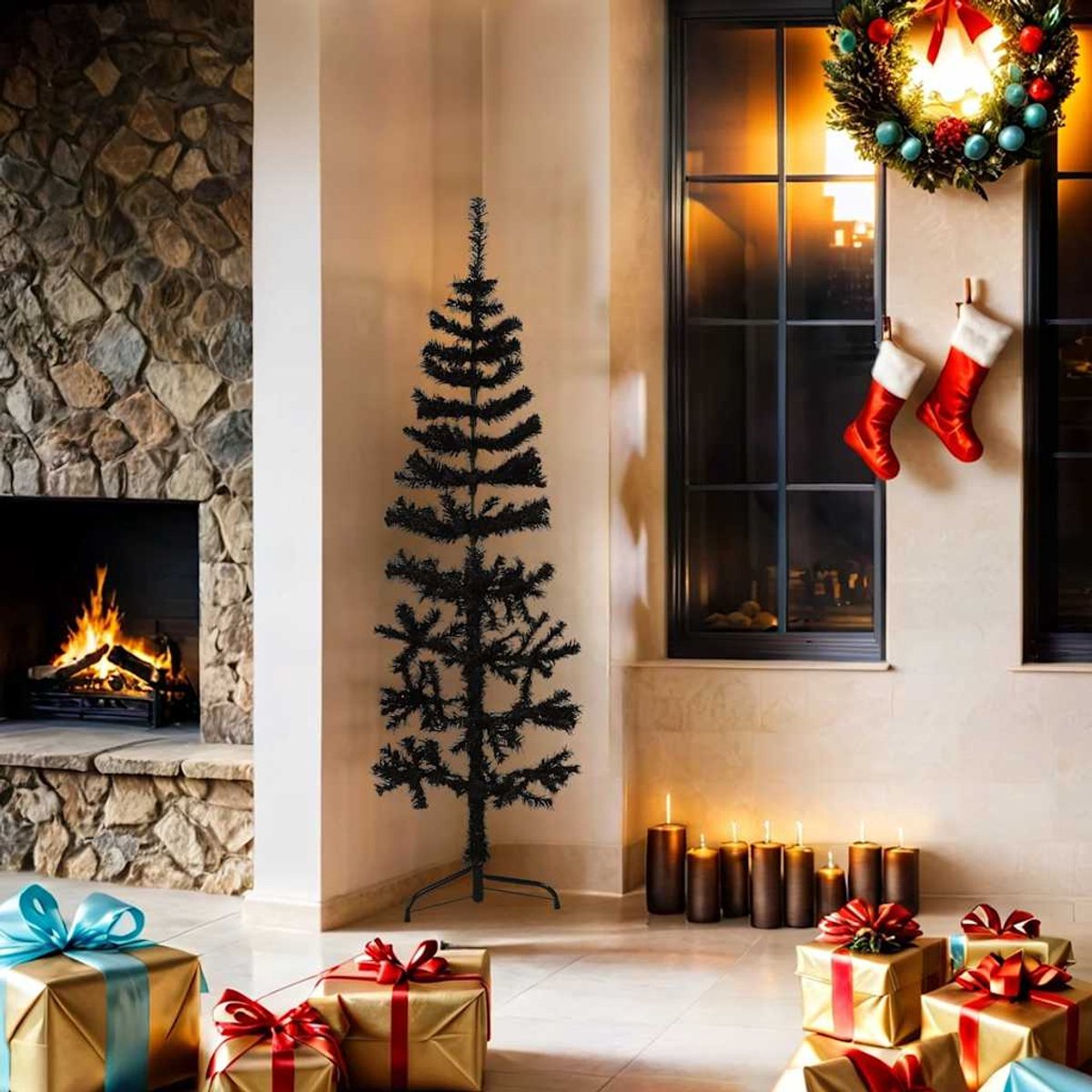 vidaXL Kunstkerstboom Half Zwart 150 cm