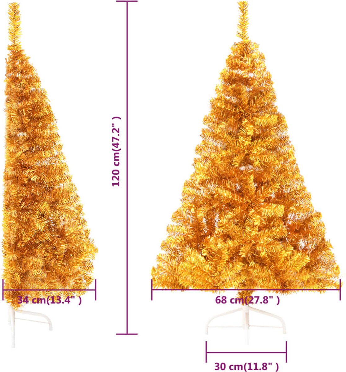 vidaXL Kunstkerstboom Halve 120 cm Goudkleurig