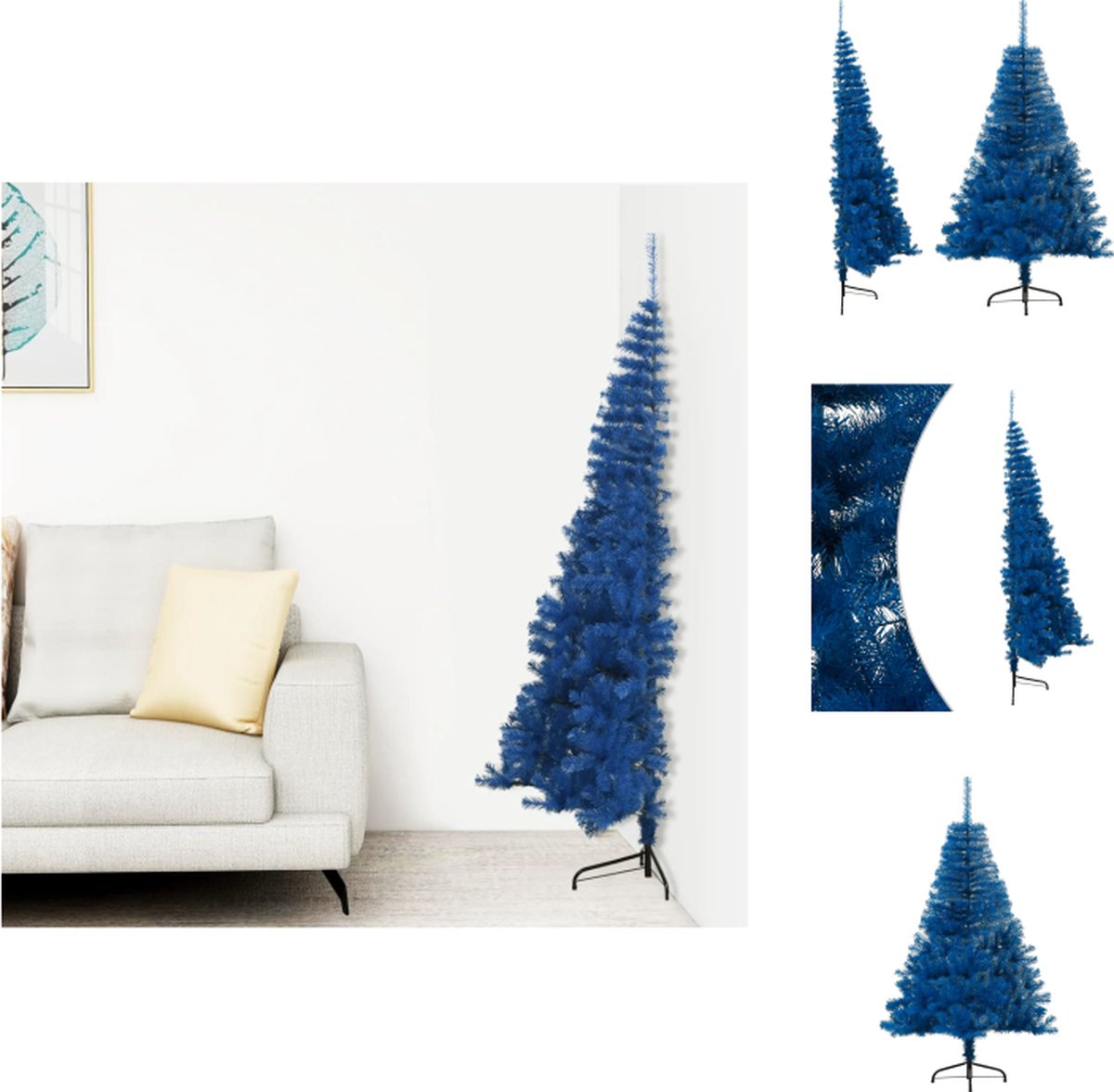 vidaXL Kunstkerstboom Halve 120 cm PVC Blauw