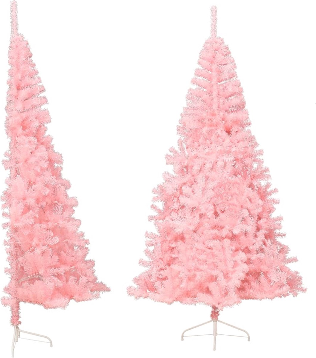 vidaXL Kunstkerstboom Halve 240 cm Roze met Standaard